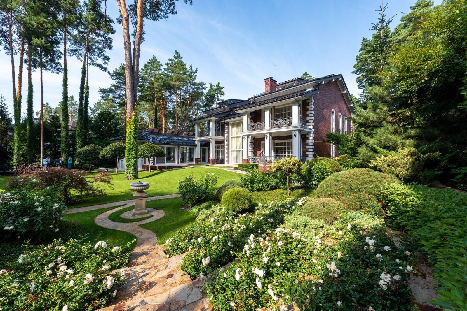 Landscaping works with flower beds and turf